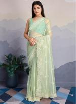 Gold Infused Mint Party Wear Twill Work Saree